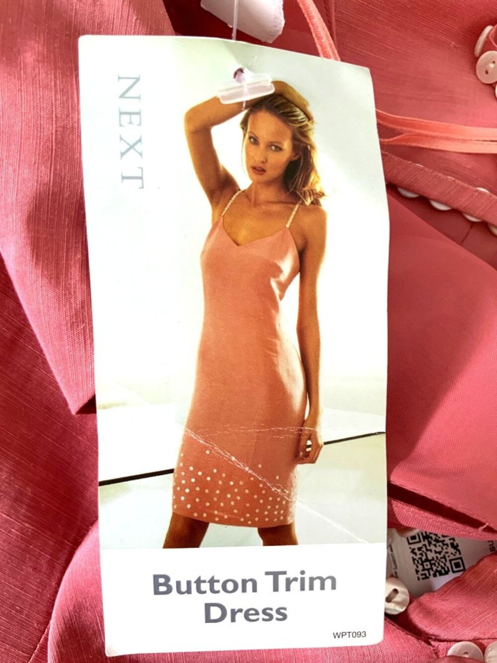 Next ( British mall brand ) NEW Button Trim Pink Linen Dress With Pearl Straps